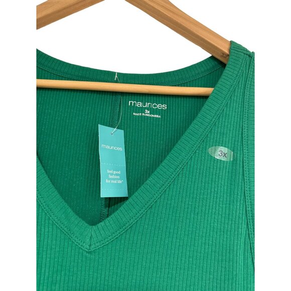 Maurices Tank Top Plus Size 3X Ribbed Knit Lightweight Blouse Green NWT - Picture 2 of 5
